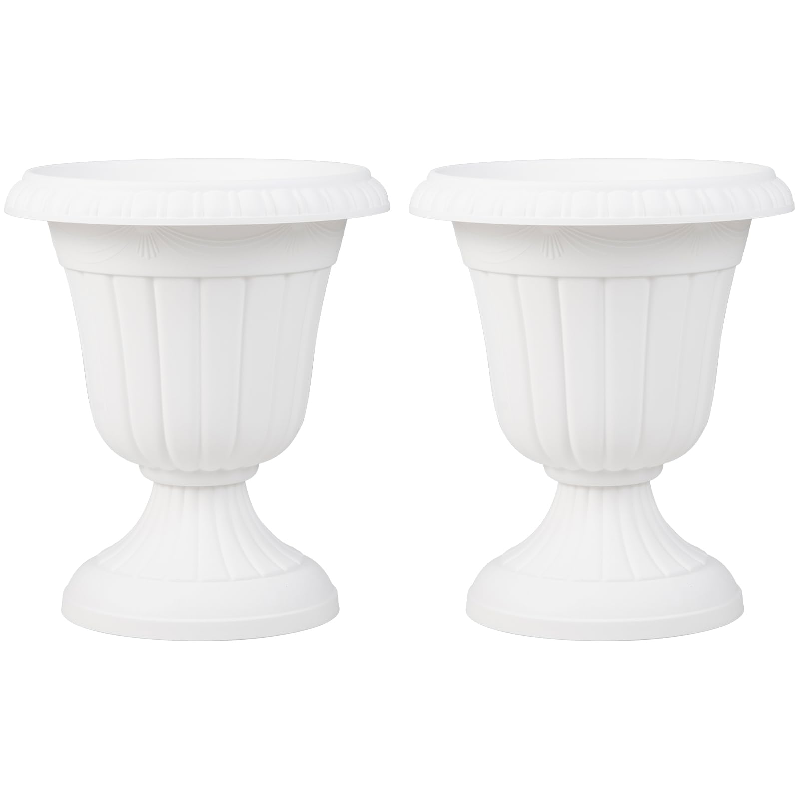 COSTWAY 2 Pack Vintage Planters, 46cm Tall Urn Plastic Flower Pots with Pedestal Base & Pre-marked Drain Hole, Indoor Outdoor Decorative Plant Containers for Front Porch Home Wedding (White)