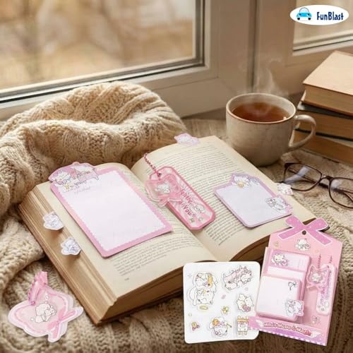 Image of FunBlast Cute Cat Sticky Notes - Cat Memo Pad, Kawaii Sticky Note for Kids & Girls, Self Adhesive Notes and Bookmark, Stationery Gift for School, Office & Personal Use (Pink2)