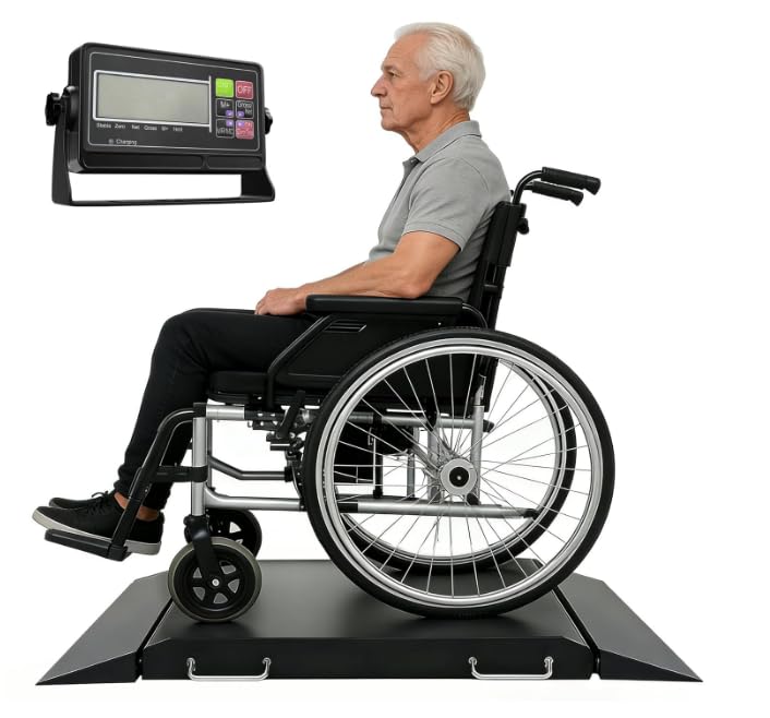 Wheelchair Scale for Home Use with Dual Separate Ramps – Prevents Flipping, Portable Medical Scale, Detachable Grounding Ramp (1.5 x 10.8in), 1000lb x 0.2lb