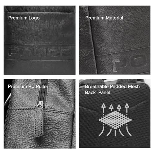 Image of Police Premium Laptop Backpack for Men | Stylish Vegan Leather Backpack with Padded Laptop Compartment | Front Utility Pocket & Padded Shoulder Straps | Travel, Office & College Backpack | Black