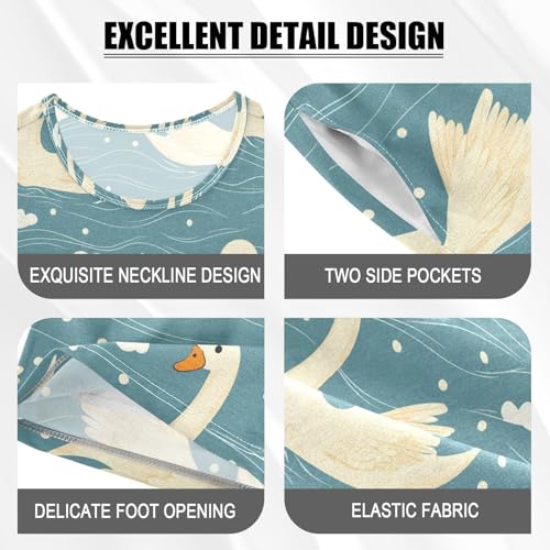 ALAZA Swan Lake Water Pajamas Set Short Sleeve Cotton Sleepwear Summer Pjs 2 Piece 5-14Y4