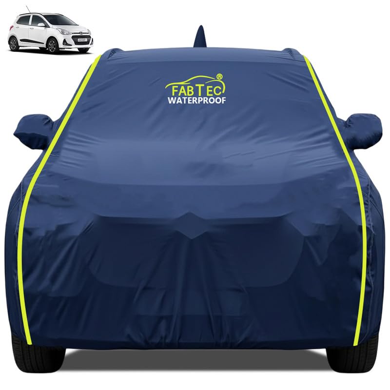 Image of FABTEC Premium Waterproof Car Body Cover for Hyundai Grand i10 with Mirror and Antenna Pocket All Weather Protection Car Cover Scratch Proof (Navy Blue)