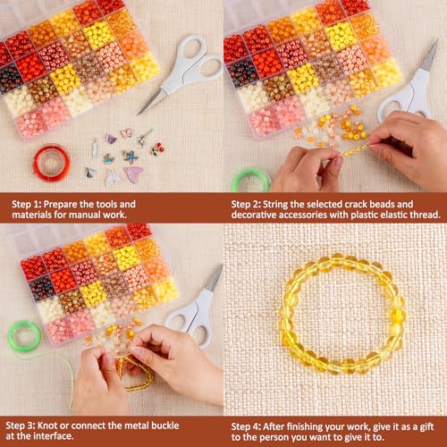Image of XSEINO About 1200PCS 6mm Glass Beads Bracelet Making Kit,24 Assorted Warm Yellow Wilt Series Colorful Crystal Beads for Bracelet and Jewelry Making and DIY Crafts,Friendship Bracelets
