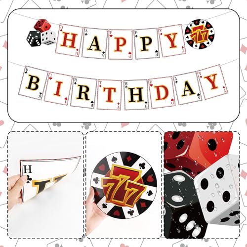 Image of Casino Happy Birthday Banner Casino Theme Party Decorations Poker Game Birthday Party Banner for Poker Party Decorations Las Vegas Night Themed Decor Supplies