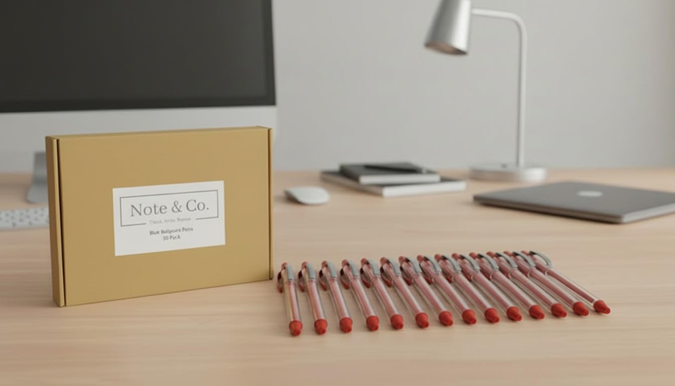 Note & Co Ballpoint Pens 50-Pack – Bulk Box of Biros for Office, School, Writing & Drawing – Medium Point 0.7mm, Smooth Quick-Dry Ink (Red)