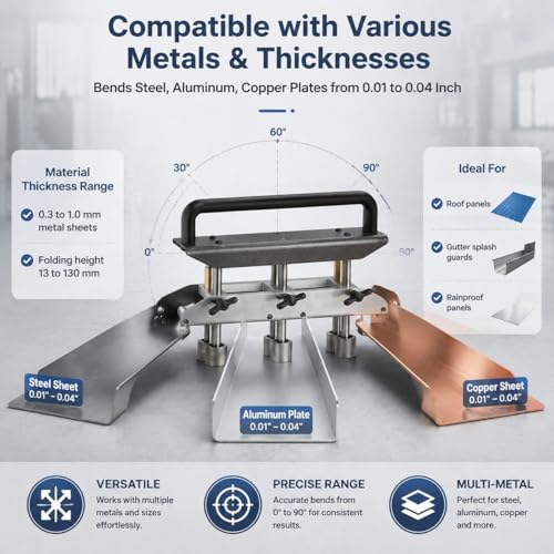 Dobladora de Chapa Metálica, Dobladora de Rodillos para Bordes de 3 Estaciones, Herramienta para Doblar Chapas de Metal para Techos para ángulos de 0 a 90 Grados, 13 a 130 Mm