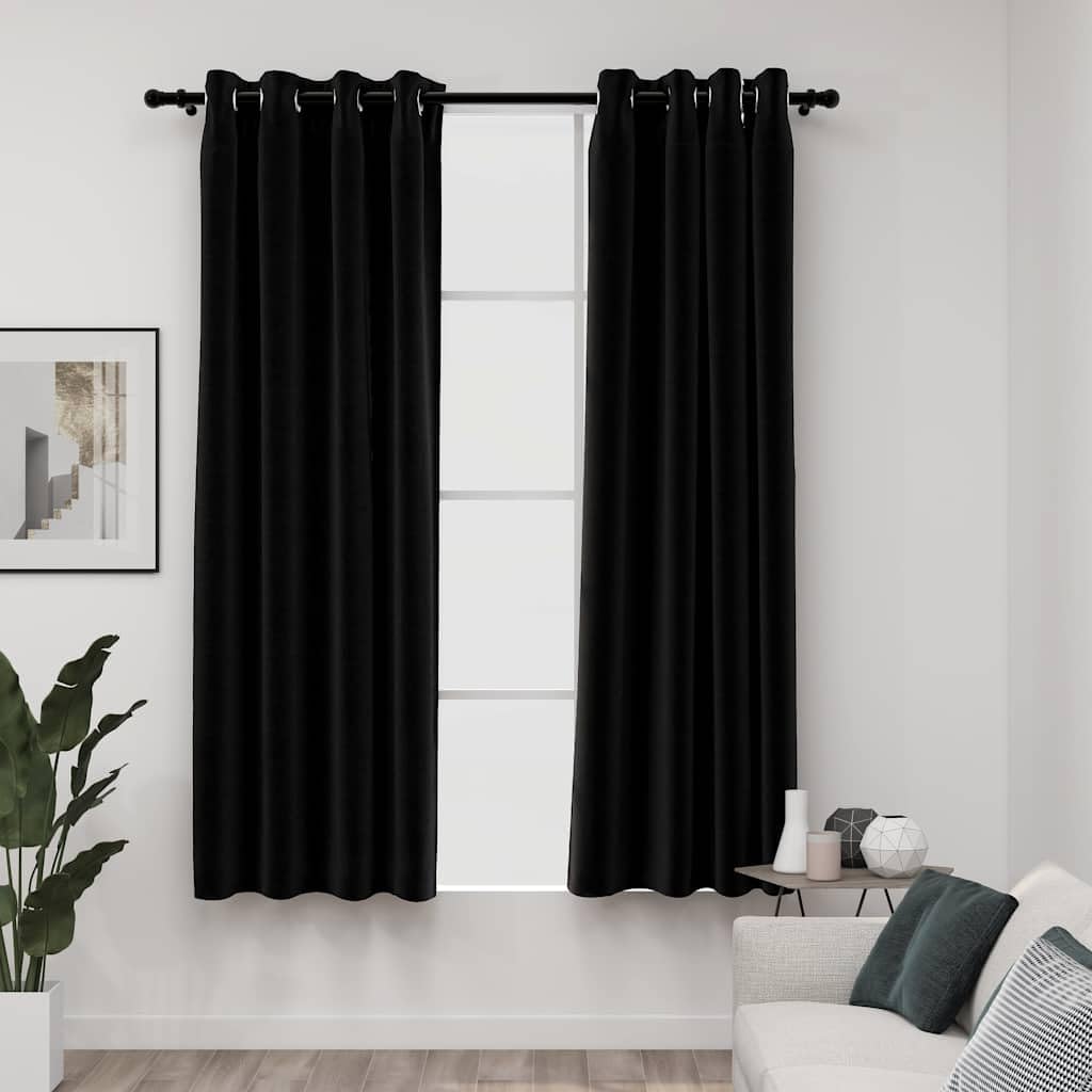 Tende oscuranti effetto lino, 100% poliestere, colore antracite, 140 x 175 cm, con 8 occhielli, 2 pezzi, tende oscuranti per soggiorno, camera da letto, cucina, tende termiche lavabili