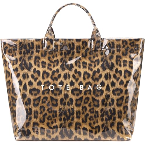 Image of PVC Tote Bag Gifts for Women Large Tote Purse Kraft Paper Letter Print Hobo Handbags for Work Beach Shopping Travel