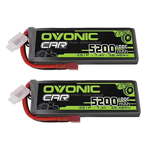OVONIC Lipo Battery 2S Lipo Battery 7.4V 5200mAh 100C with Dean-Style T Connector for RC Car Truck Vehicle Buggy Losi RC Model(2 Pack)