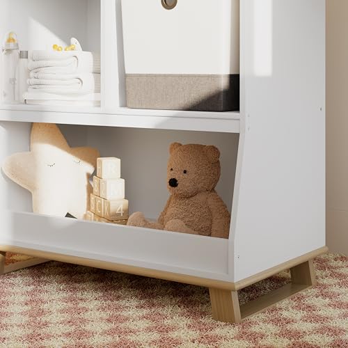 Image of Storkcraft Modern Nursery Changing Table Dresser (White with Driftwood) - GREENGUARD Gold Certified, Baby Dresser with Changing Table Top
