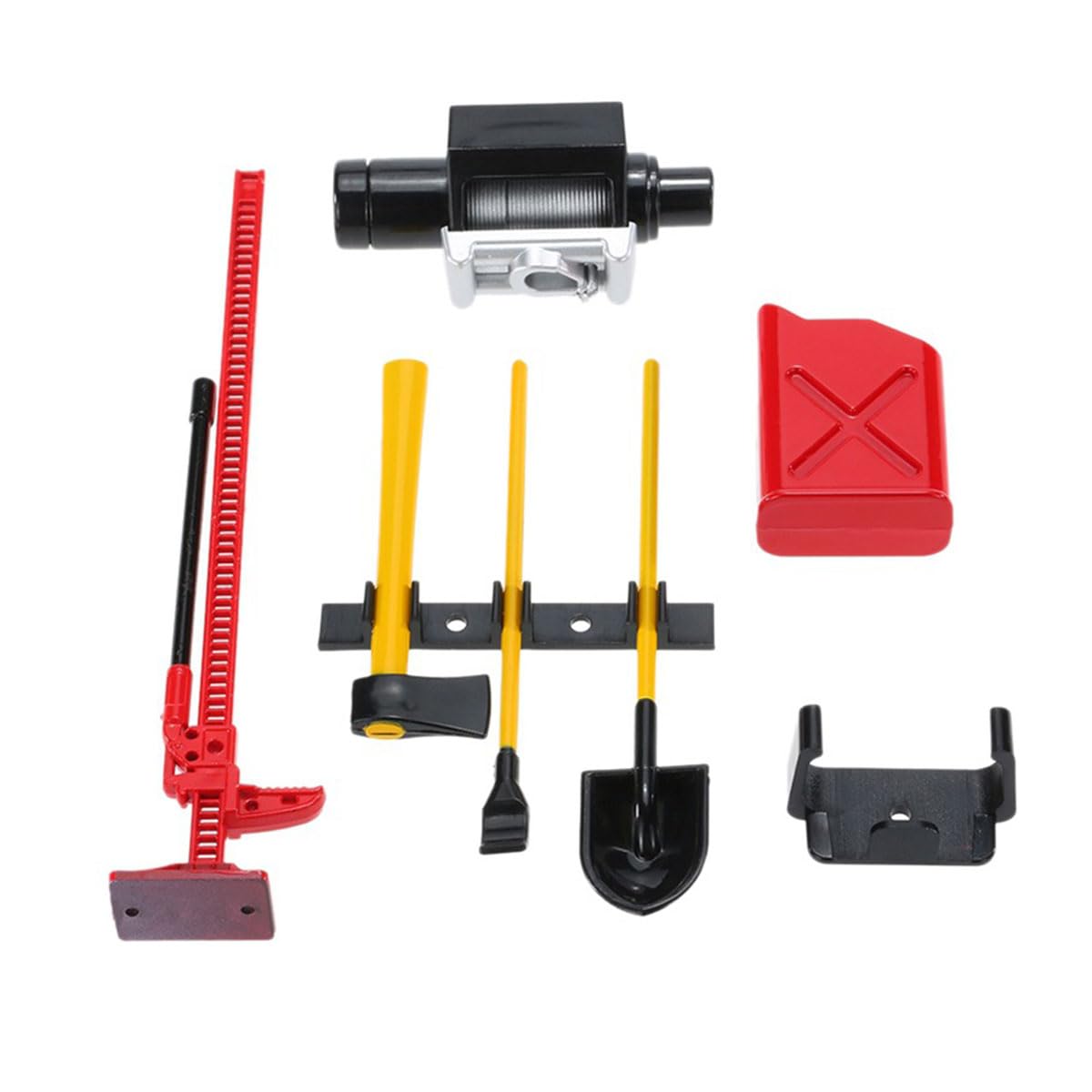 6PCS RC Plastic Decoration Accessories Tool Set Kit for 1/10 Scale RC Rock Crawler 4WD D90 D110 SCX10 Wraith Gas Can Winch Jack Shovel Axe Pry Bar