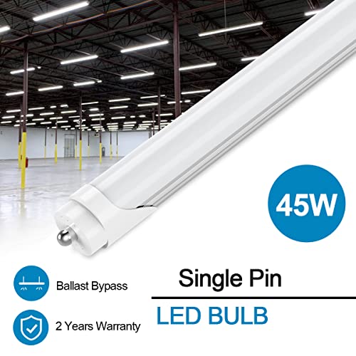CNSUNWAY 8FT LED Bulbs, 45W 5400LM 6000K Super Bright, FA8 Single Pin LED Light Tube, Frosted Cover, Ballast Bypass, F96T12 Fluorescent Light Bulbs Replacement, ETL Listed (25-Pack) - Image 3