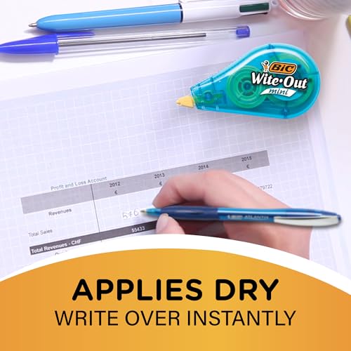 BIC Wite-Out Mini Correction Tape, White, No Dry Time, Long Lasting, 12-Count