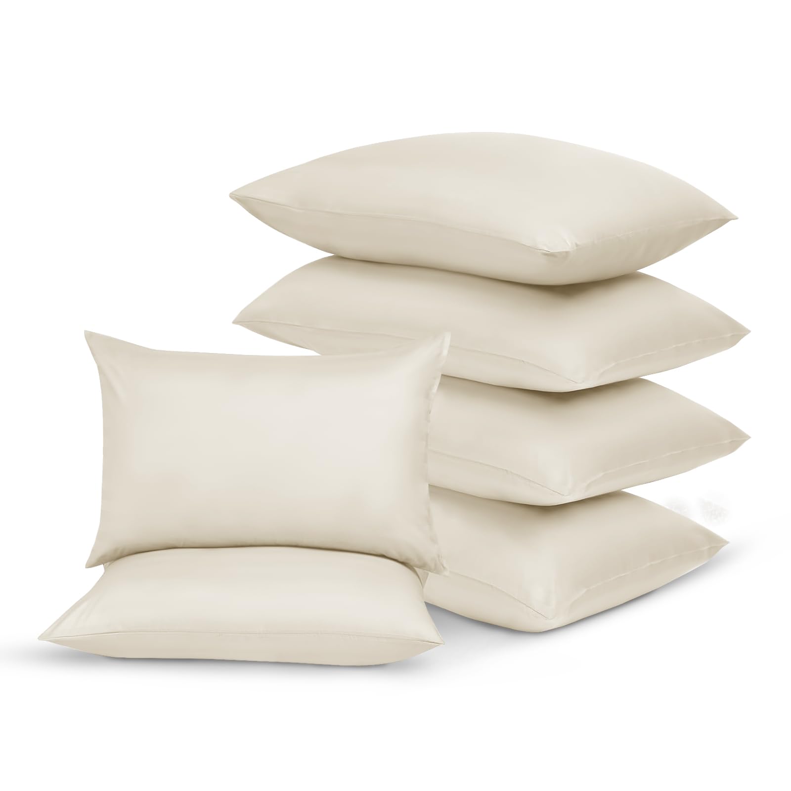 Yorkshire Bedding Cream Pillow Cases 6 Pack 100% Soft Brushed Microfiber Pillowcases with Envelope Closure- Fade & Stain Resistant Housewife Pillow Case 50 X 75 Cm