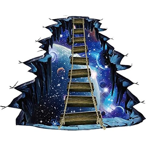 CNUSER 3D Space Wall Stickers,Bridge Blue Galaxy Stars Removable Floor Mural Art Decals for Home Living Room Kid's Bedroom Cover