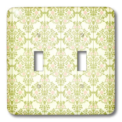Interrupteur à baïonnette rose et vert damas 3dRose LSP_44223_2