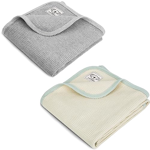 Homritar 2 Pack 100% Cotton Waffle Baby Blanket For Boys Girls Soft Lightweight Toddler Bed Blanket With Cute Koala Design Grey Khaki #TOP18