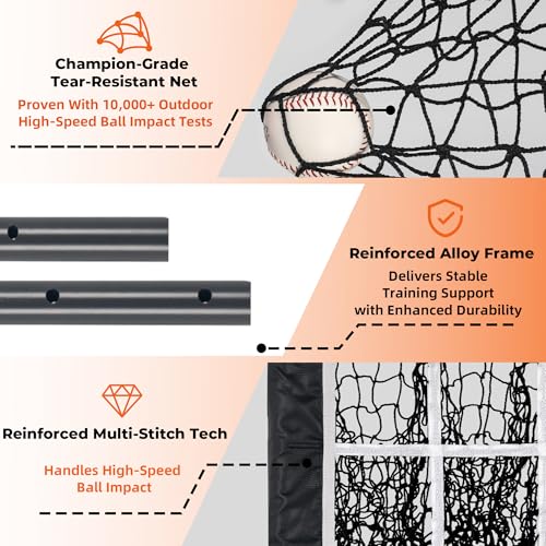 Image of Pitching Net, 9 Hole Baseball & Softball Pitching Net with Strike Zone, Adjustable Pitching Target with 9 Pocket Design, Portable Pitching Practice Equipment