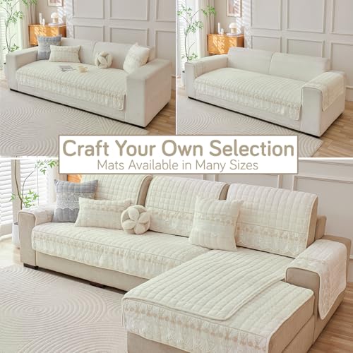 Image of HOKIPO 'BelleLace Series' Imperial Milk Velvet Sofa Cover Mat with Lace Design| Make Your Own Sofa Cover Set, Mat Length 90(D) x 60(L) cm, Pearl White (AR-5962-WHT)