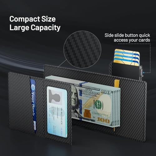 Genuine Leather Wallet for Men Slim Bifold AirTag RFID Blocking 10 Card Capacity Minimalist Front Pocket Gift (Carbon Fiber)2