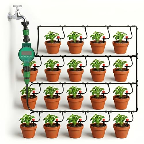 Image of JERN Micro Drip Irrigation System for 20 Plant with Timer Kit, Self Automatic Watering Timer Garden Hose Kits With Adjustable Dripper