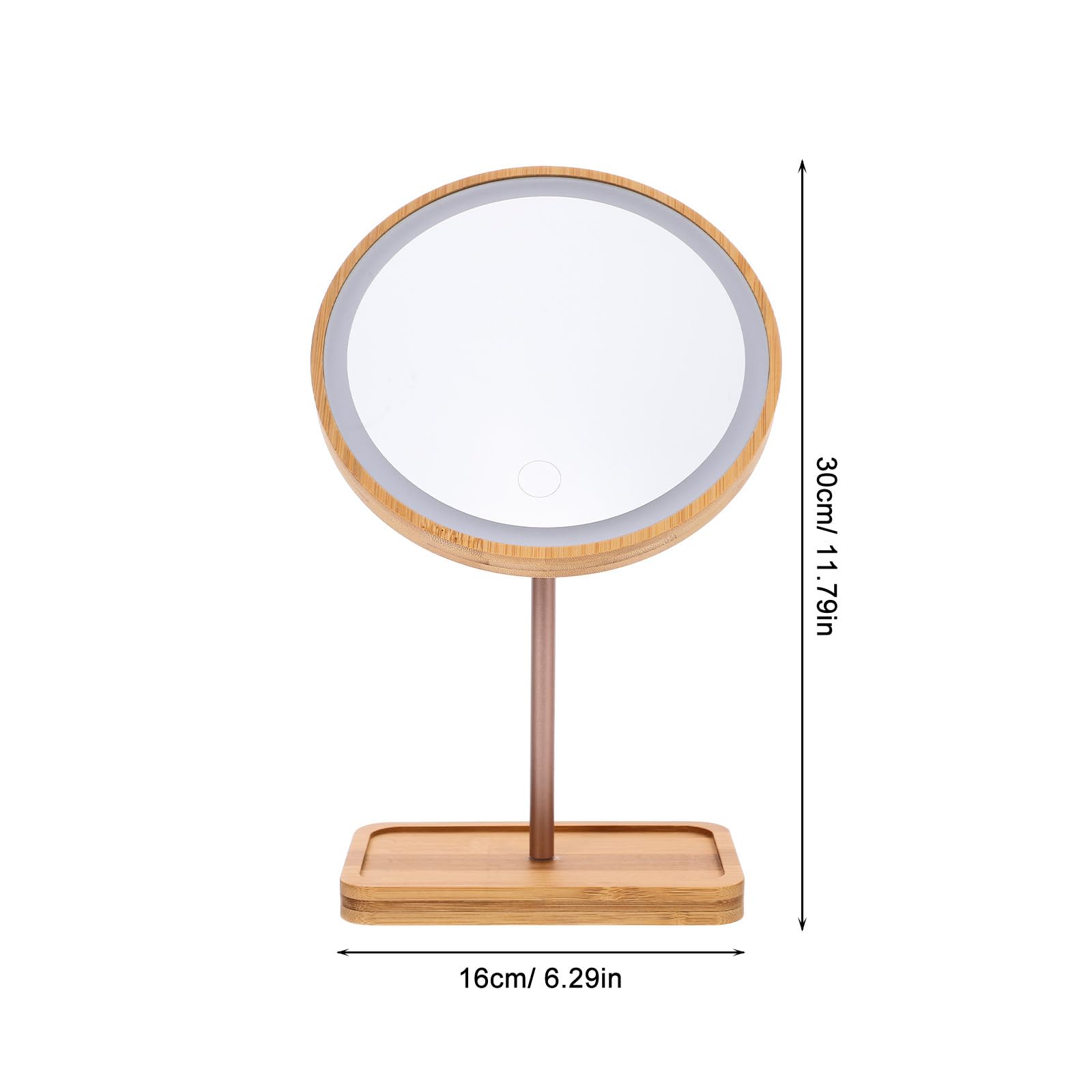 Angoily Miroir de Maquillage Rechargeable 1200ma Lumineux en Bois avec Lampe LED Intégrée et Plateau Style Moderne pour Coiffeuse et Plan de Salle de Bain
