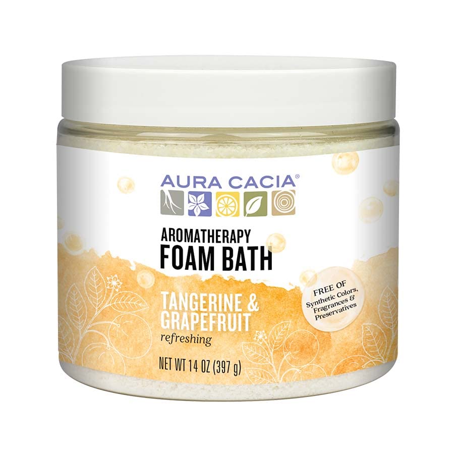 Aura Cacia Aromatherapy Foam Bath, Refreshing Tangerine and Grapefruit, 14 ounce jar (Pack of 2)