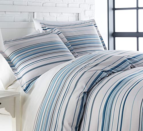 Southshore Fine Living, Inc. Coastal Stripes Collection - Premium Quality, All-Season Down Alternative Easy Case, Over-Sized 3-Piece Comforter Set, Full / Queen, Blue #TOP1