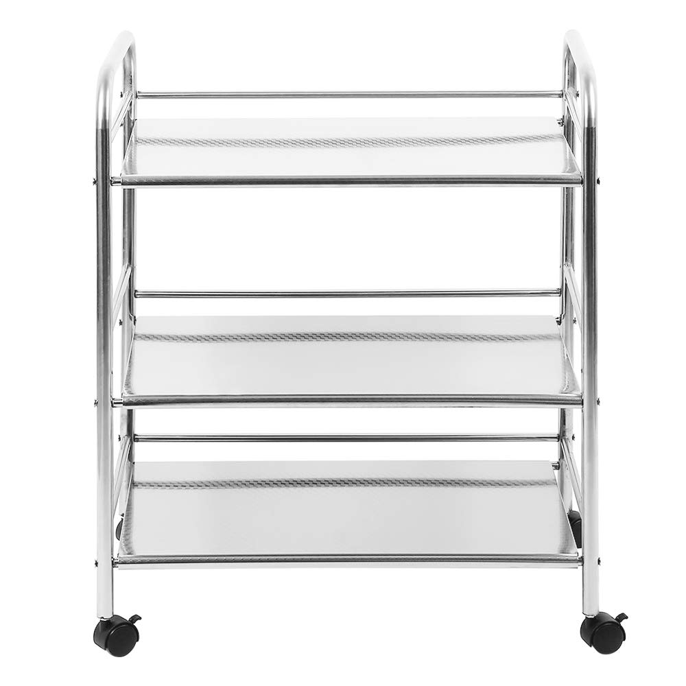 LANTUS Carrello Multiuso Patira in Metallo Cromato 3 Ripiani, con Ruote Carrello da Cucina a 3 Ripiani, in Acciaio Inox,Carrello da Pranzo in Acciaio Inossidabile a Tre Strati in Acciaio Inossidabile