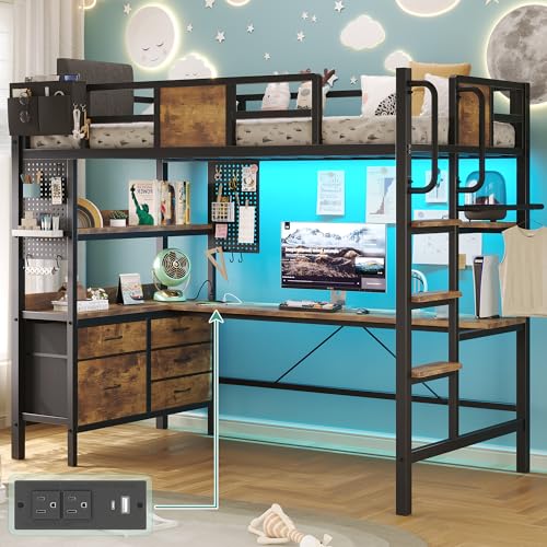 BYSAUD Loft Bed with Desk, Bunk Bed with Desk,Twin Loft...