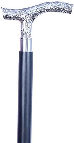 AnNafi Bastón de madera de ébano negro y plateado latón Bastón de madera natural tono para hombres y mujeres Exhibición decorativa del personal