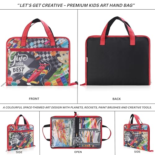 Image of Echo Boomers A4 Kids Drawing Bag | Art & Stationery Organizer with Zipper Pocket (Give Your Best) Race Car Design