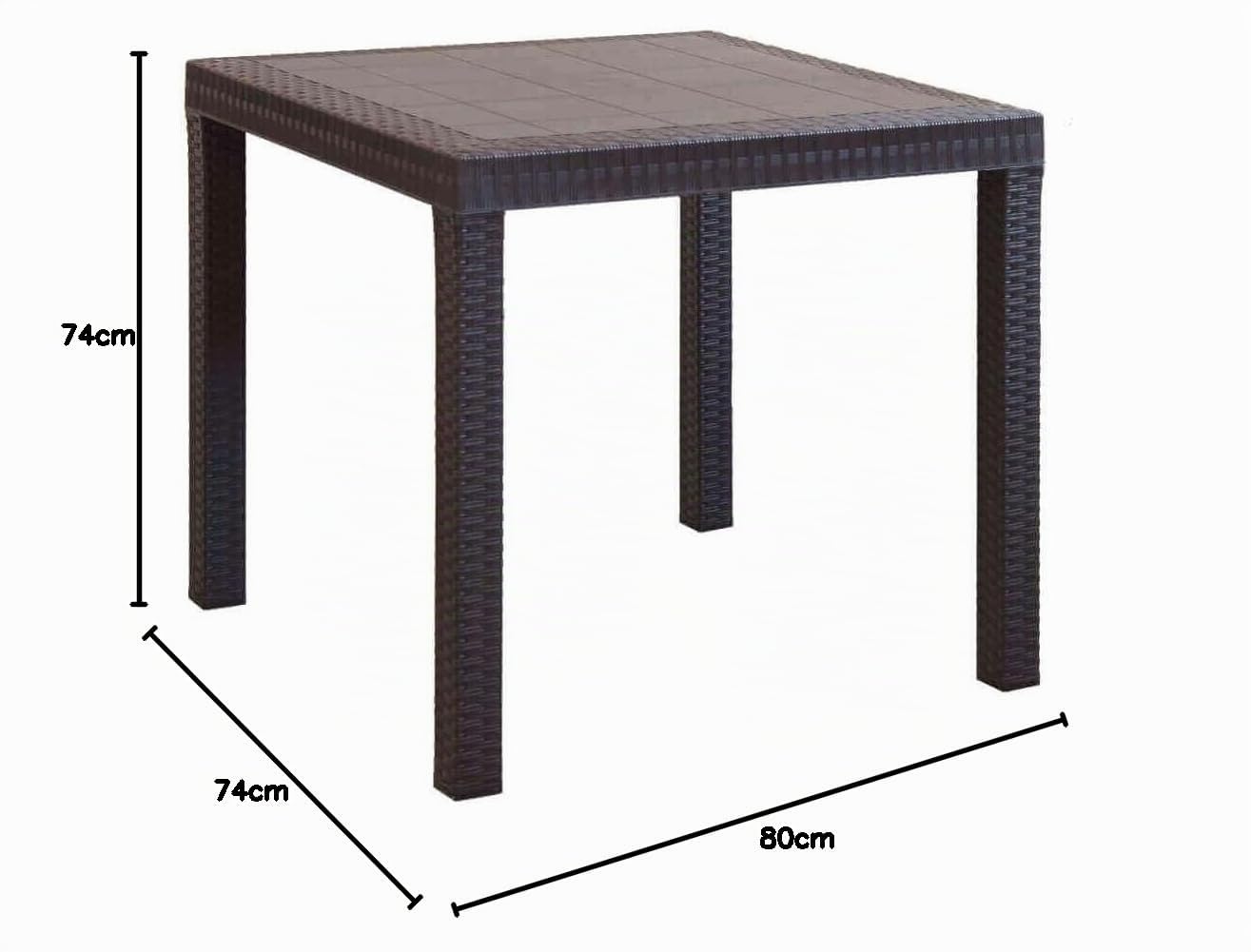 milani home - tavolo da giardino quadrato fisso in wicker stampato marrone 80 x 80 cm, in polipropilene, per terrazzo portico e locale bar