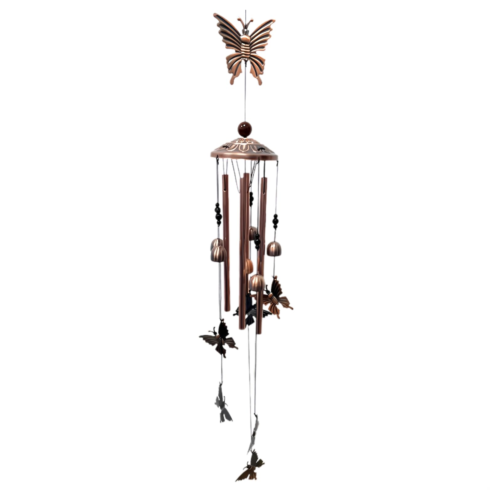 Carillon éolien papillon 99 cm en fer cuivre pour décoration extérieure de jardin