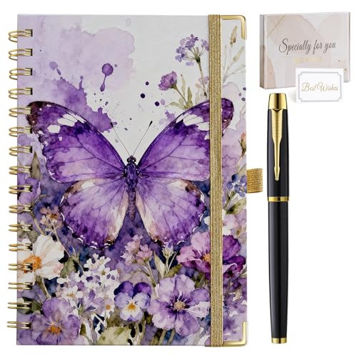 Carnet papillon violet A5 avec son stylo, cadeau idéal pour elle