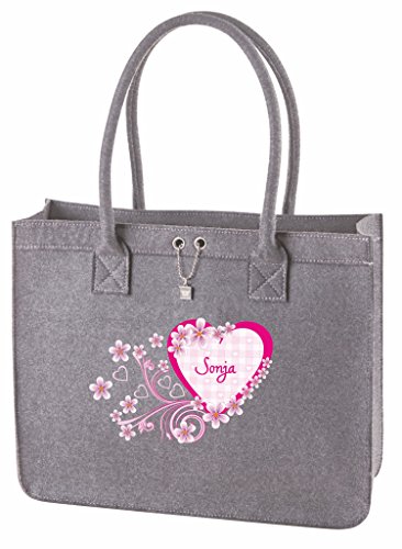 Mein Zwergenland Filztasche mit Namen Herzilein, 13 L, grau Cover