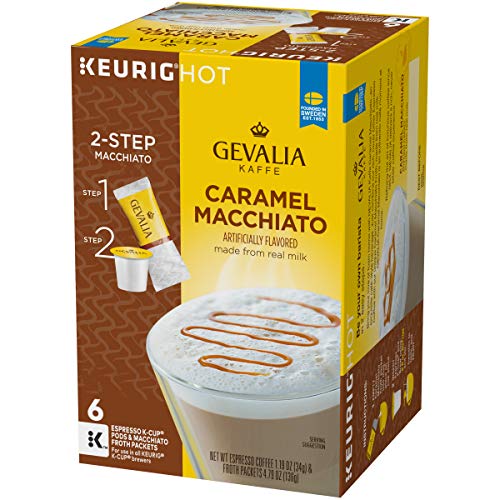 Gevalia 2-Step Caramel Macchiato K-Cup Espresso Pods and Froth Packets (36 Pods and Froth Packets, 6 Boxes of 6)