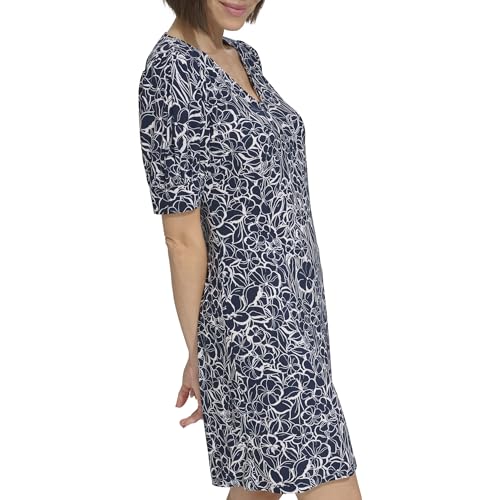 Image of Tommy Hilfiger Women's Short Puff Sleeve V-Neck Shift Mini Dress