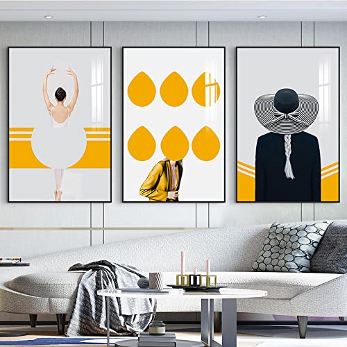 Affiches Danse Filles Jaune Vert Peinture Scandinave Mode Dame Toile