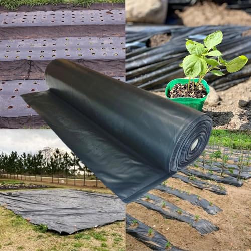 VBS - Weed Control 6 Mil Black Plastic Sheeting - Heavy Duty Weed Barrier Landscape Fabric for Outdoor Gardens, Non Woven Weed Blocker Fabric, Weed Control, Black Plastic Sheeting (24' x 50')