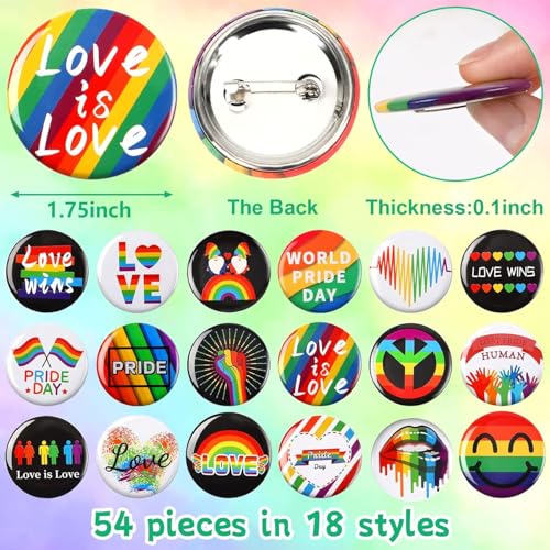 SEPGLITTER Pride Rainbow LGBTQ Buttons - 54pcs Bulk Badges for Parades, Month Celebrations, Gay LGBT Party Favors, Supplies, Decorations, and Accessories2