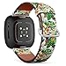 CJBROES Replacement Leather Watch Band, Compatible with Fitbit Versa 3 and Fitbit Sense of Wristband Bracelet Accessory - Beautiful Tropic Painting Flowers