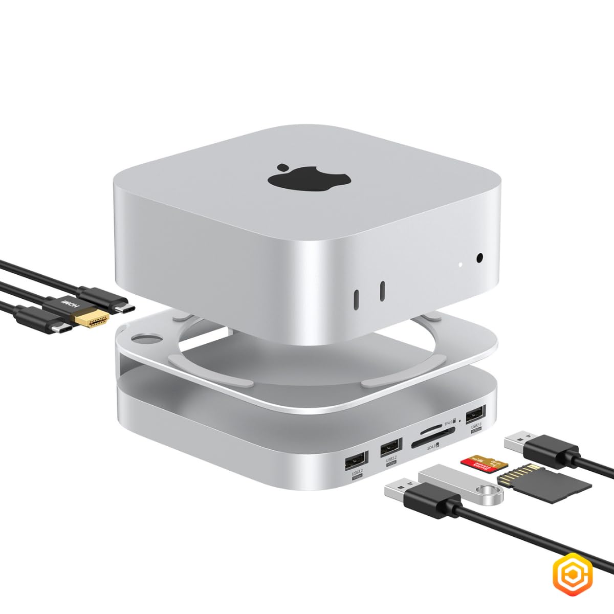 Casecentive Mac Mini M4 Dock mit Dual-HDMI (4K@60Hz) für Dual-Monitor-Setups, 10Gbps USB-Ports, 8TB M.2 NVMe SSD-Slot, SD/TF UHS-II Kartenleser & Aluminium-Kühlstand – Kompatibel mit Mac Mini M4/M4 Pr