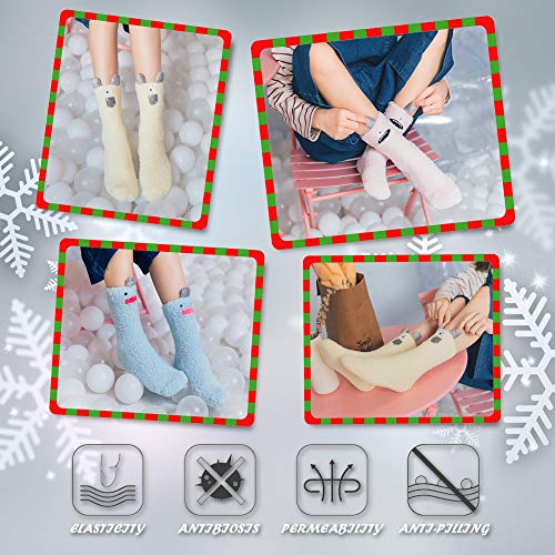 Womens Fuzzy Slipper Socks Animal Soft Warm Cute Microfiber Cozy Fluffy Winter Christmas Socks（5 Pairs Cartoon B） #TOP4