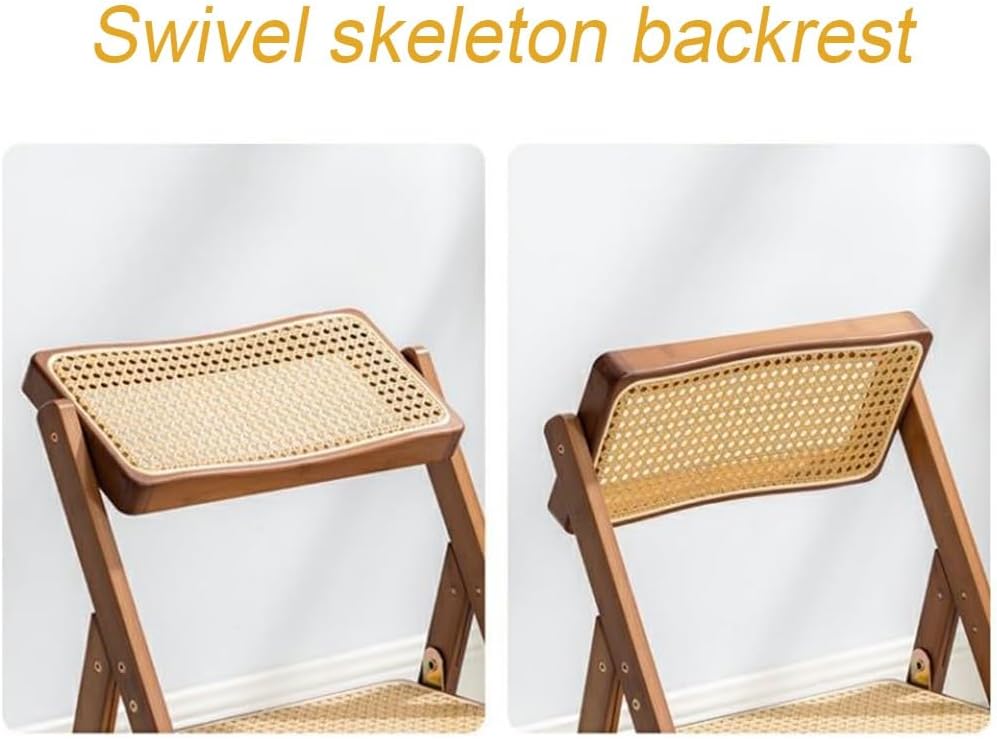 Rattan Dining Chairs Folding Chair 18inch Mid Century Patio Wood Outdoor Foldable Restaurant with Back(Walnut) (Natural One Size)