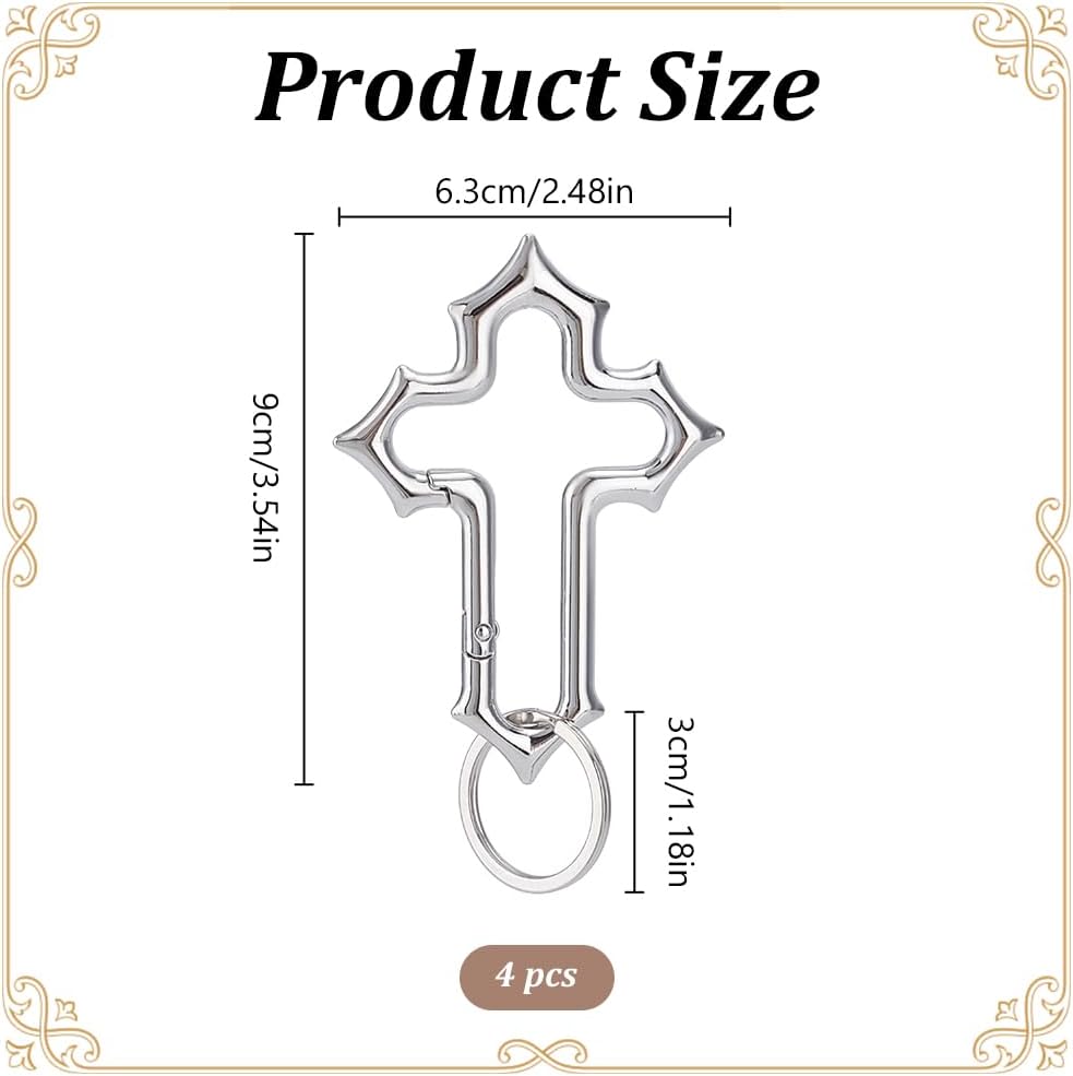 WEBEEDY 4 Pcs Cross Carabiner Clip Key Chains Cool Cross Keychain Versatile Carabiner Keychain Clip Durable Christian Keychains Car Key Rings for Backpacks Handbag Belt Gift for Christmas Holiday image 2