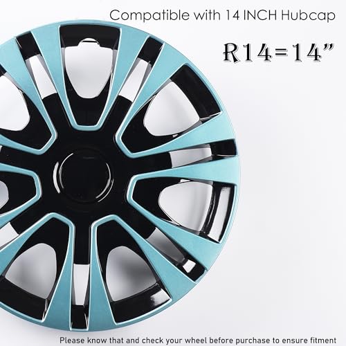 Image of Light Blue Hubcap Wheel Cover Replacement Kit 14 inch Hub Caps Wheel Rim Cover Car Exterior Accessories Pack of 4, 14 Inches