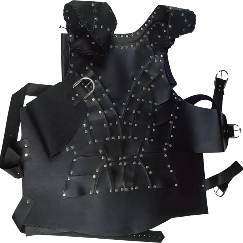 Casiler Men's Black Viking Chest Medieval Pu Leather Body Vest Retro Medieval Knight For Larp Cosplay Party Halloween
