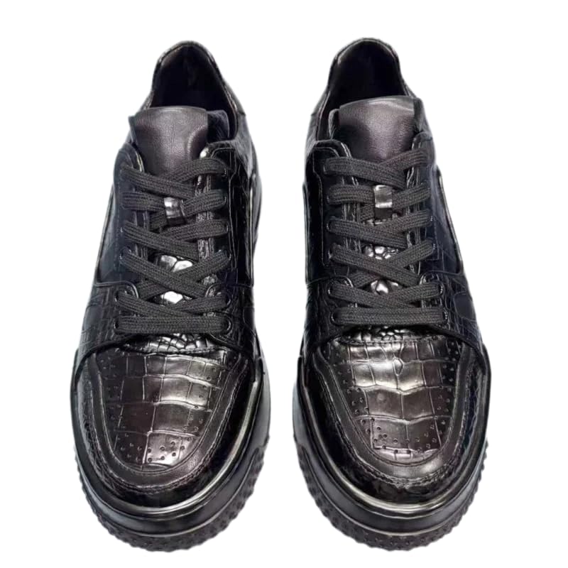 Auténtica piel de cocodrilo auténtica Air Sole zapatos vulcanizados para hombre de piel de cocodrilo exótica auténtica con cordones, Negro, 38.5 EU