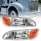 Revworth Headlight Assembly Fit For 2005-2015 Peterbilt 325 330 335 337 340 348 382 384 386 387, W/o Bulbs Driver and Passenger Side headlamp